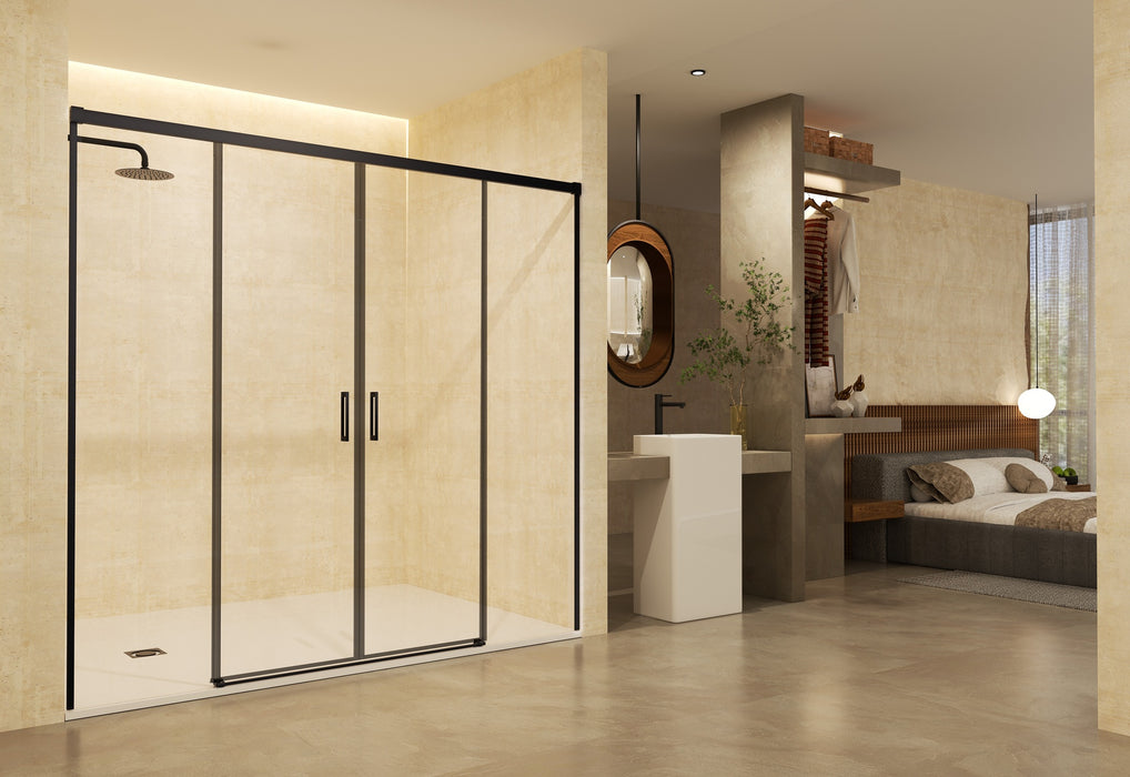 SB_X STYLO Mampara Frontal Ducha 2F+2C Negro Mate Transparente