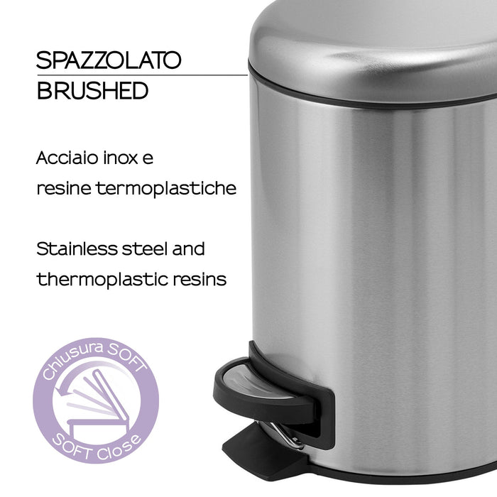 GEDY 33093800000 POTTY Trash Can With Lid 5L Brushed