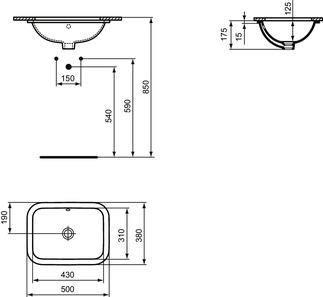IDEAL STANDARD E505801 CONNECT Sink Undermount 50 Rectangular