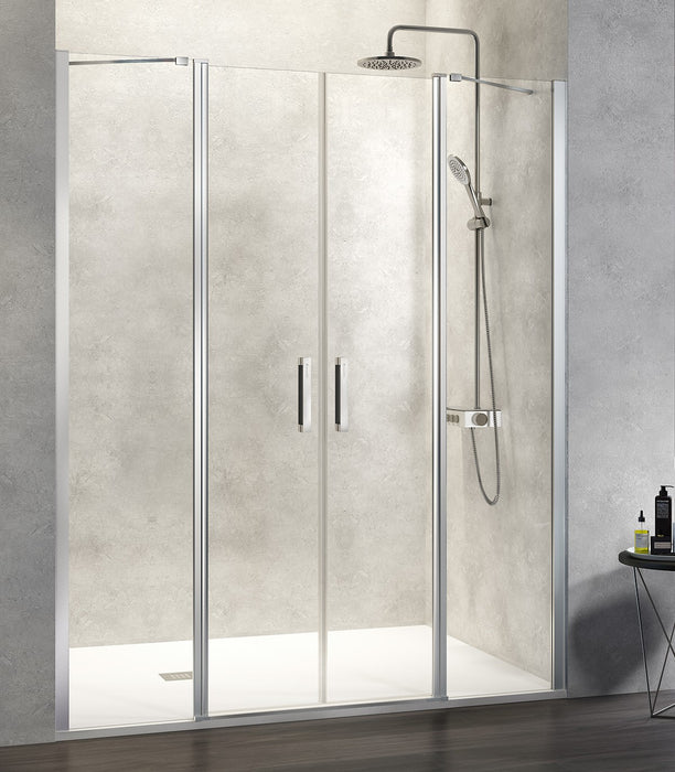 KASSANDRA NARDI NA515 Mampara de Ducha 2 Fijo + 2 Puertas Abatibles Plata Brillo Transparente