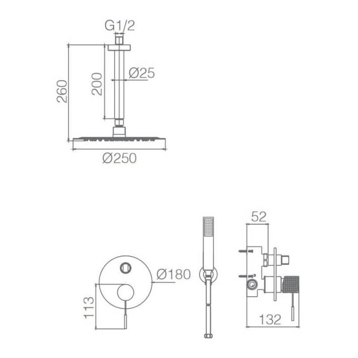 IMEX GPQ038/NG TOP Conjunto de Ducha Empotrado Monomando Negro Mate