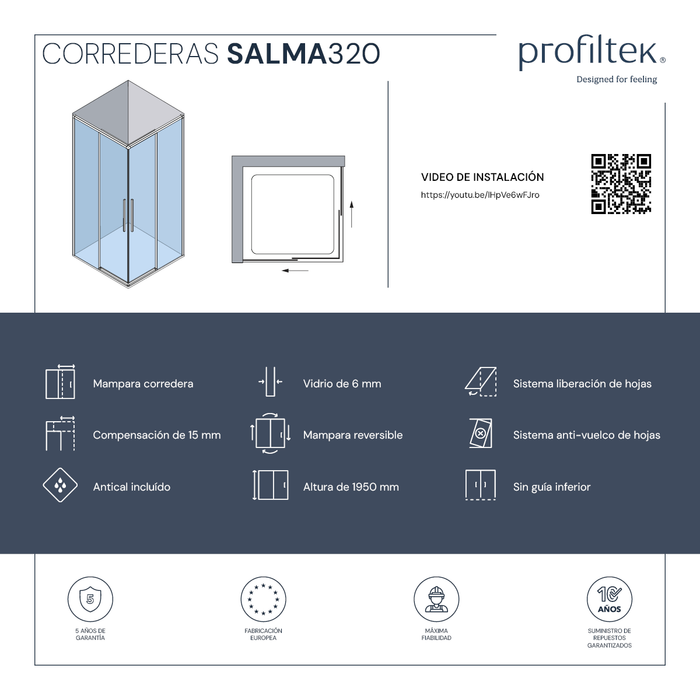PROFILTEK SA-320 SALMA 2 hojas correderas+2 hojas fijas. 6 MM Negro Transparente