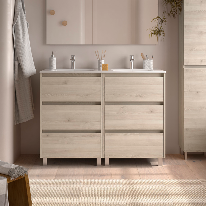 SALGAR 106292 NOJA Mueble de Baño con Lavabo 6 Cajones 120 cm Color Natural