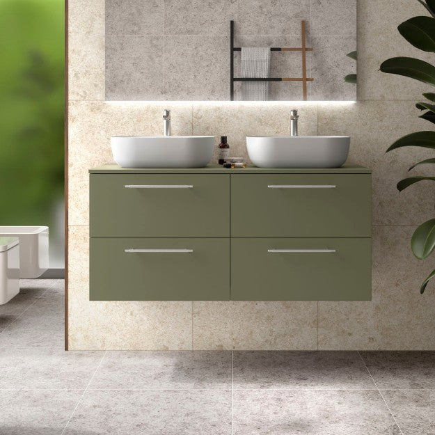 SALGAR SILANE 118084 Mueble de Baño con Tapa Encimera Color Verde Satinado Tirador Anodizado