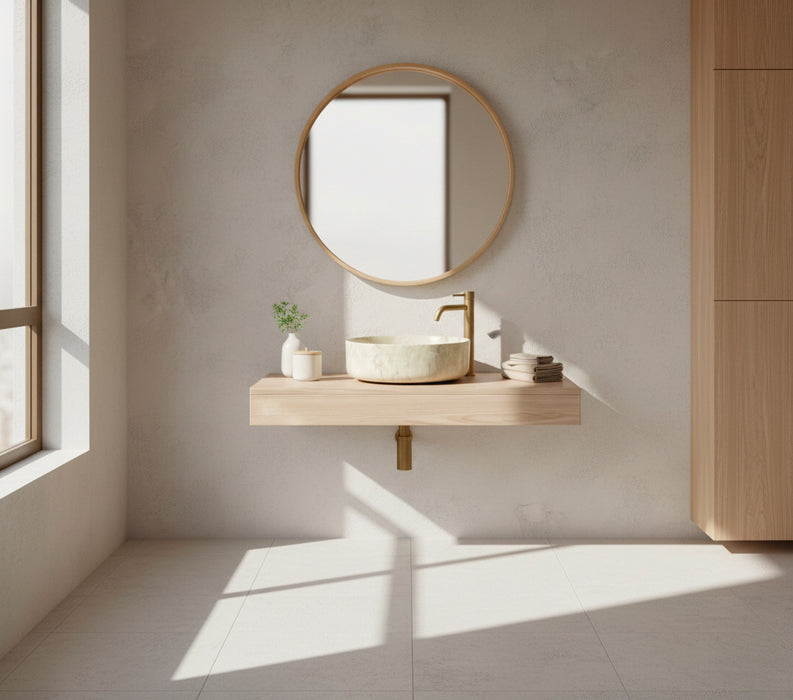 BhD 7054 DALLAS Lavabo Circular Sobre Encimera Mármol Travertino