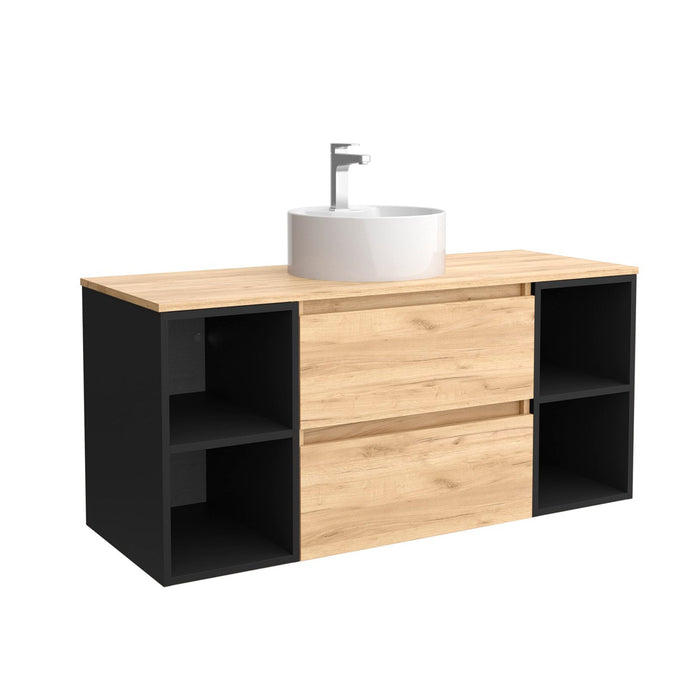 SALGAR 102238 BEQUIA Mueble de Baño con Lavabo de Posar y Encimera 120 2 Cajones y 4 Huecos Roble África Negro