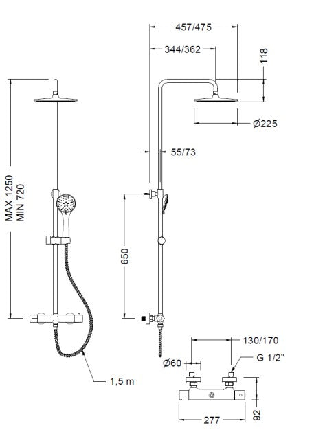 GENEBRE CT67110 19 OSLO Columna Termostática Fija con Equipo de Ducha