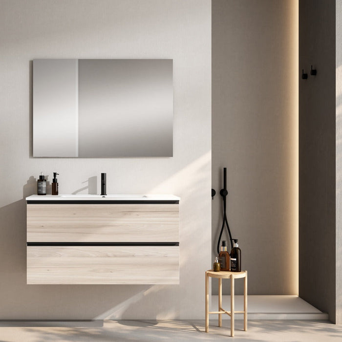 VISOBATH GRANADA Complete Set Wall Hung Bathroom Cabinet 2 Drawers Alder Color Black Handle