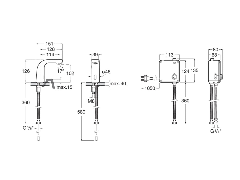 ROCA A5A5509C00 L20-E Electronic Sink Mixer Pre-mixed Water Chrome