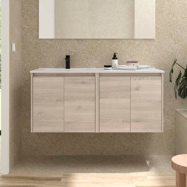 SALGAR 118767 NOJA Mueble+Lavabo 4 Puertas 120 cm Color Natural Con Encimera Derecha