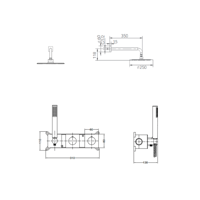 IMEX GTT054 TÍBET Conjunto Ducha Termostático Empotrado Cromo