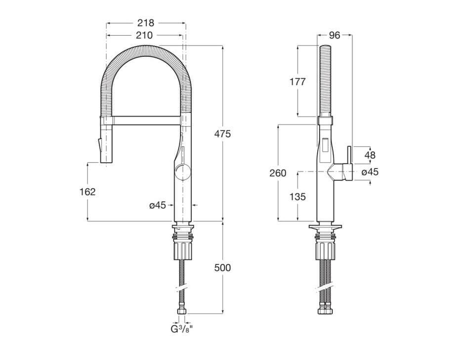 ROCA A5A884DC00 GLERA PRO Grifo Monomando Cocina Caño Giratorio de Pvc y Ducha Extraíble Cromo