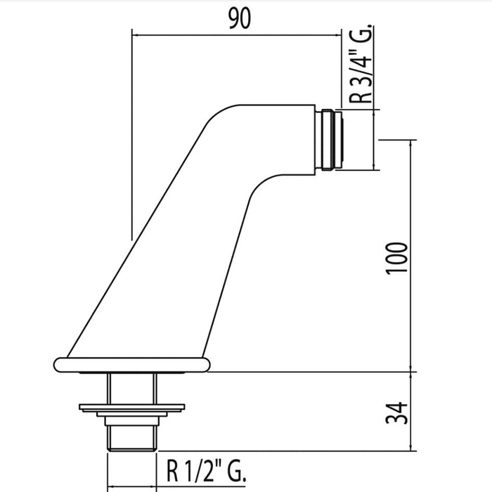TRES 02487101 Chrome Elbow For Bathtub Shelf Faucet