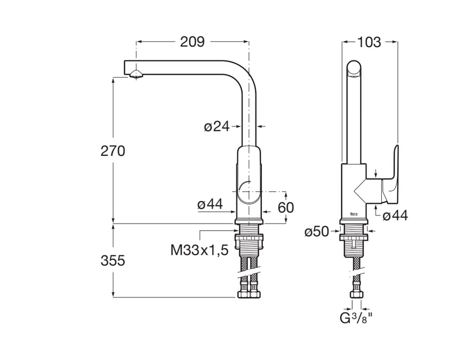 ROCA A5A836EC00 CALA Grifo Monomando Fregadero Cocina Caño Giratorio Cromo