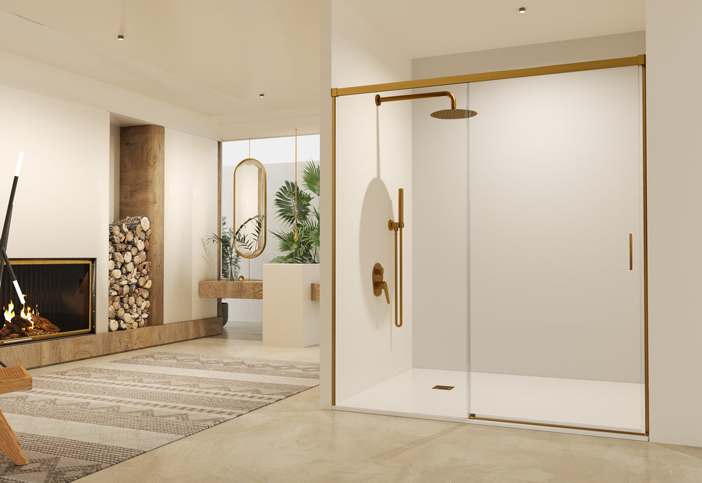 SB_X STYLO Mampara Frontal Ducha 1F+1C Oro Cepillado Transparente