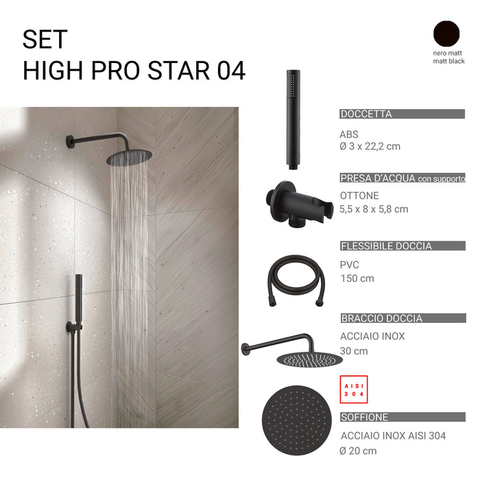 GEDY GYHP1020400 HIGH PRO STAR 04 Kit de ducha redondo 5 piezas negro mate