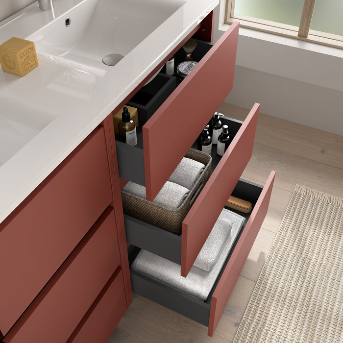 SALGAR NOJA Mueble de Baño con Lavabo 3 Cajones Color Rojo Satinado