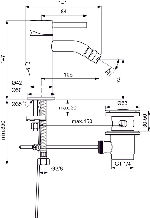 IDEAL STANDARD BC197XG CERALINE Grifo Monomando Bidé con Válvula Clic Clac Negro Seda