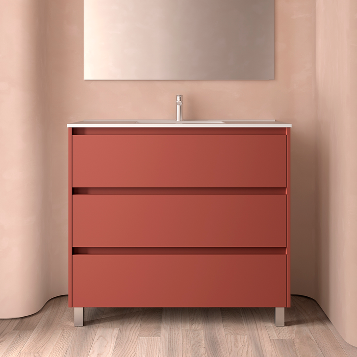 SALGAR NOJA Mueble de Baño con Lavabo 3 Cajones Color Rojo Satinado