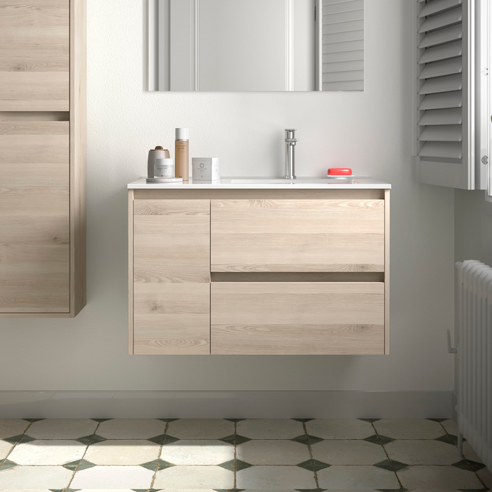 SALGAR NOJA 910 Mueble de Baño con Lavabo 2 Cajones 1 Puerta Izquierda Color Natural