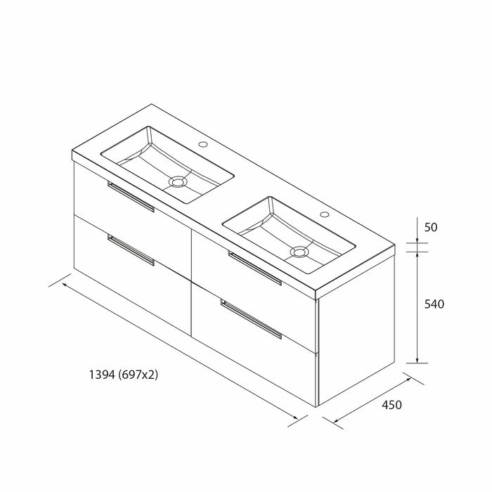 SALGAR 121987 LENI Mueble+Lavabo TOSCANA 2 Senos 140cm Nogal