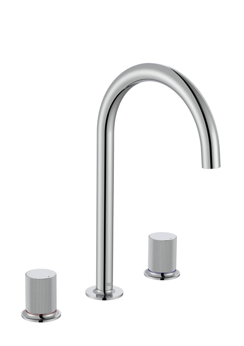 ROCA A5A3E3FC00 NU Grifo Bimando Lavabo con Manetas de Repisa Maneta Stripes Cromo