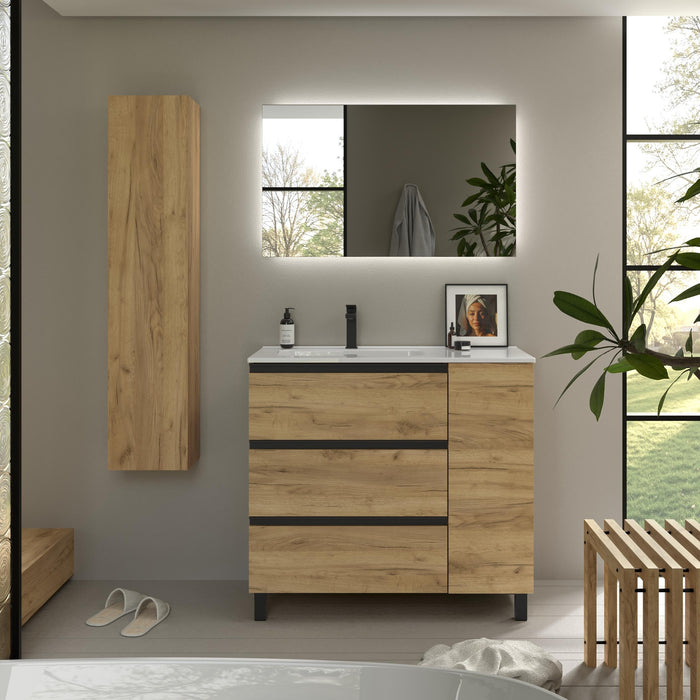 SALGAR 117551 BEQUIA PLUS METAL Mueble de Baño 1 poza Porcelana 110cm Roble