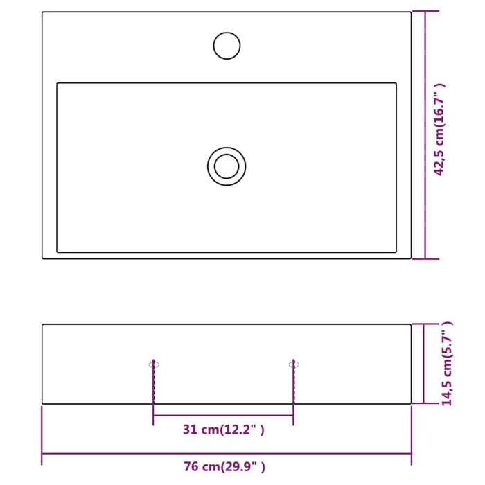 VXL Lavabo Con Orificio Para Grifo Cerámica 76X42,5X14,5 cm Blanco