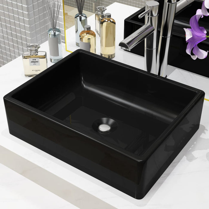 VXL Black Rectangular Ceramic Washbasin 41X30X12 cm