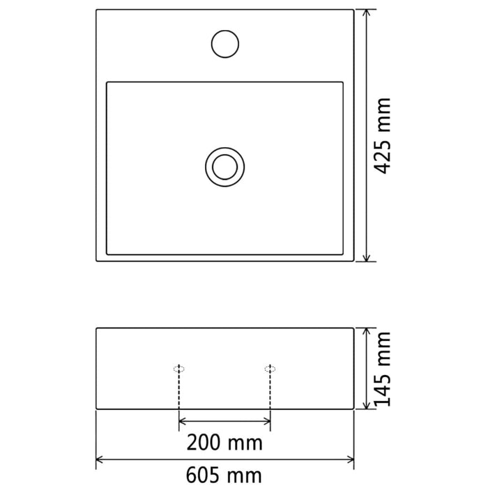 VXL Lavabo Con Orificio Para Grifo Cerámica Negro 60,5X42,5X14,5 cm