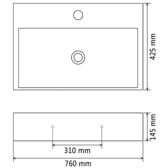 VXL Lavabo Con Orificio Para Grifo Cerámica 76X42,5X14,5 cm Negro
