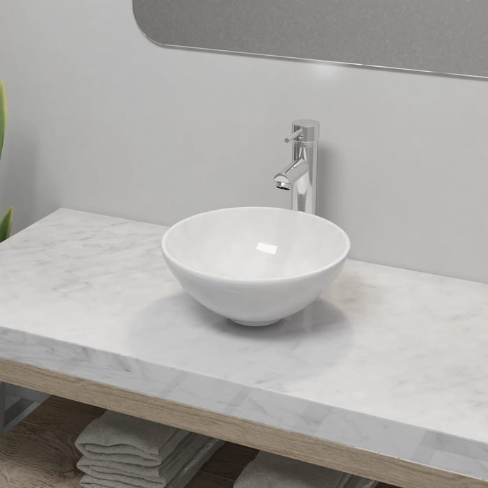 VXL Bathroom Sink with Round Ceramic Mixer Tap White