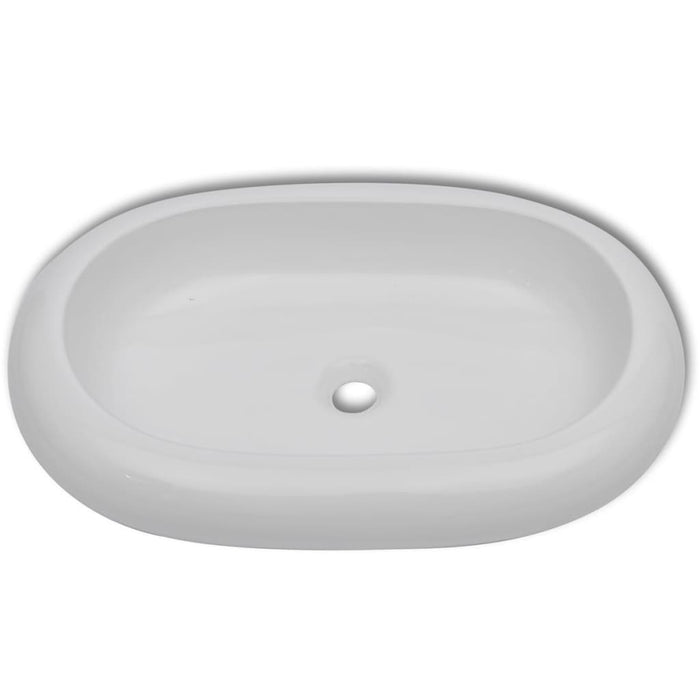 VXL Oval Bathroom Sink with Ceramic Mixer Tap White