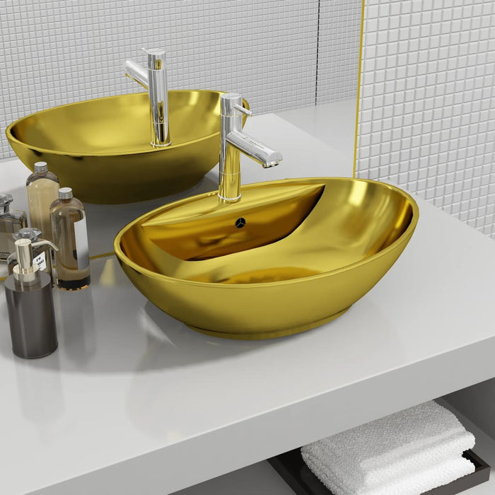 VXL Washbasin With Overflow 58.5X39X21 cm Ceramic Golden