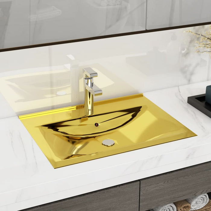 VXL Washbasin With Overflow 60X46X16 cm Ceramic Golden