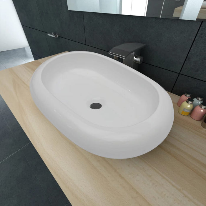 VXL White Ceramic Oval Washbasin 63X42 cm