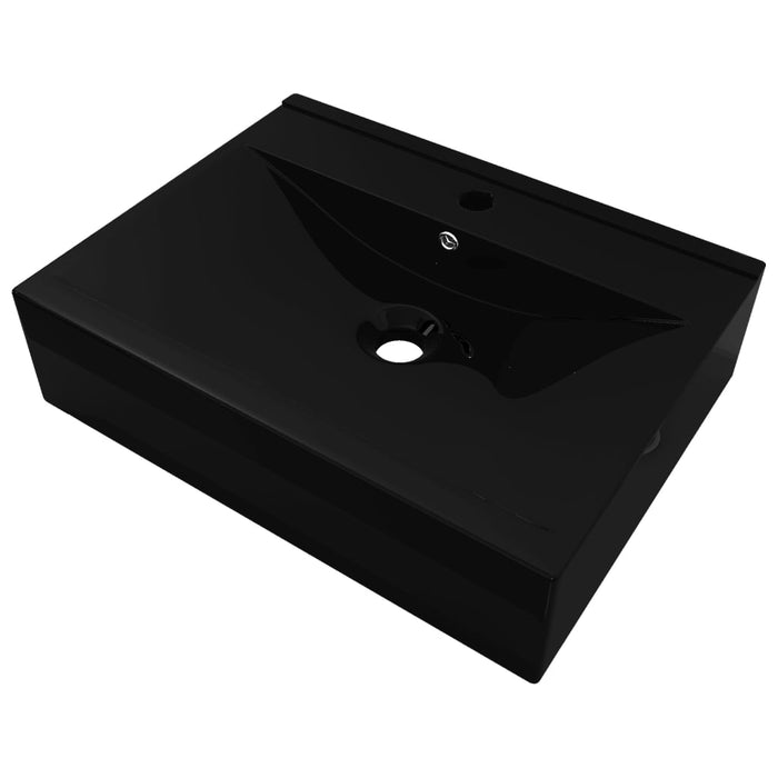 VXL Rectangular Ceramic Washbasin Black Tap Hole 60X46 cm
