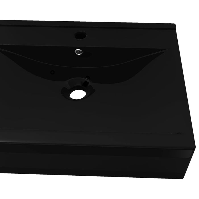 VXL Lavabo Rectangular Cerámica Orificio De Grifo Negro 60X46 cm