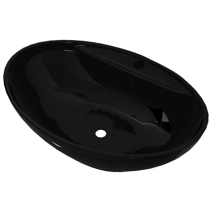 VXL Ceramic Basin with Tap Hole/Drain Black Oval