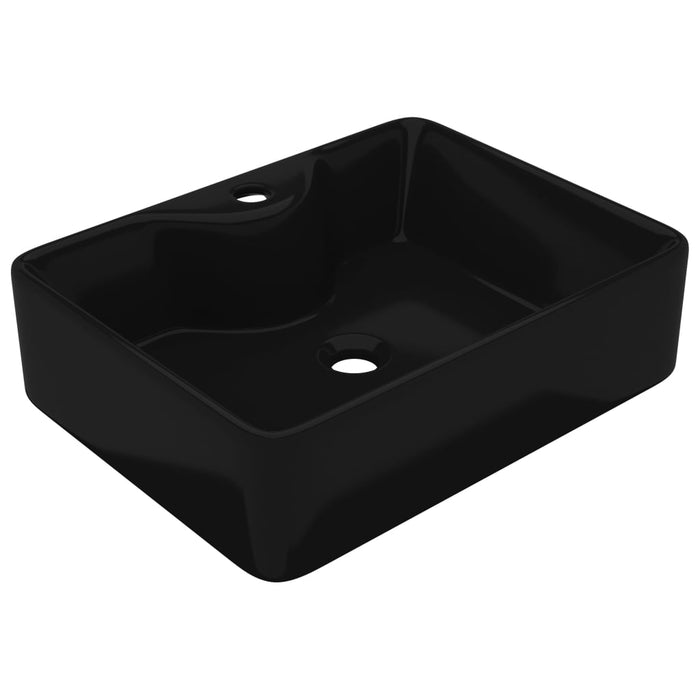 VXL Square Ceramic Basin with Tap/Drain Hole Black