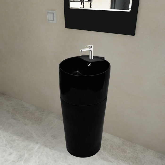 VXL Round Ceramic Washbasin with Tap/Drain Hole Black