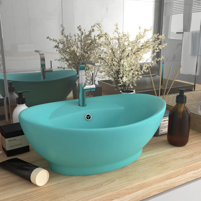 VXL Luxurious Washbasin With Overflow Light Green Ceramic 58.5X39cm