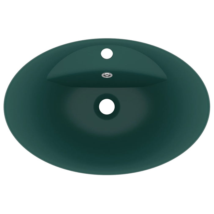 VXL Lavabo Lujo Con Rebosadero Cerámica Verde Oscuro 58,5X39 cm