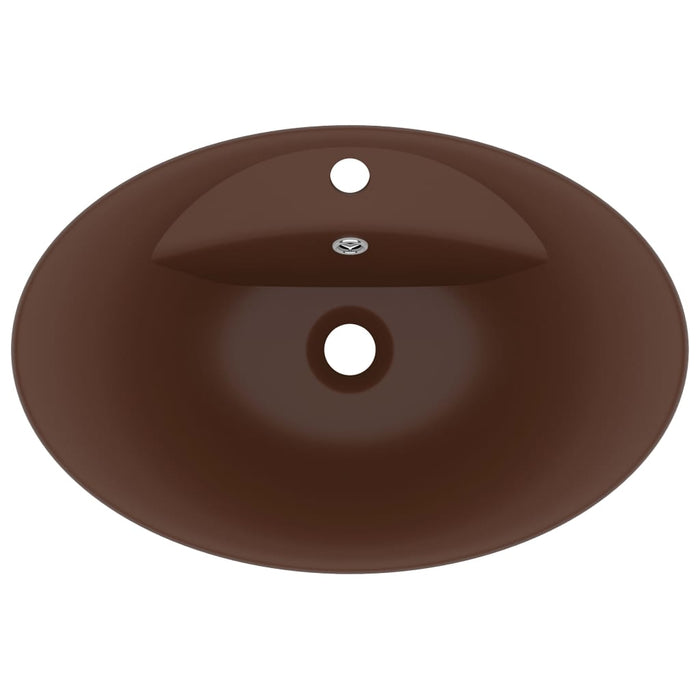 VXL Luxurious Oval Overflow Washbasin Matte Dark Brown Ceramic