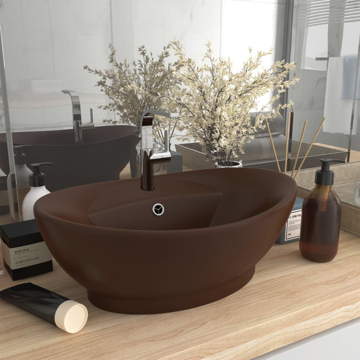 VXL Luxurious Oval Overflow Washbasin Matte Dark Brown Ceramic
