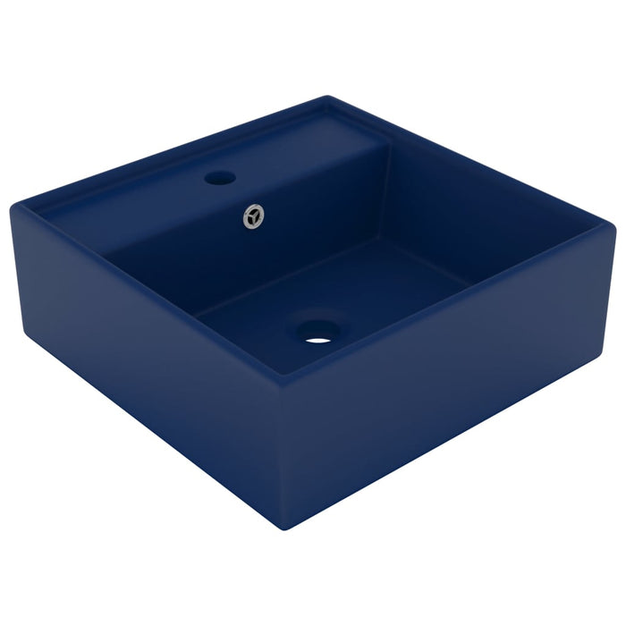 VXL Matte Dark Blue Ceramic Overflow Square Washbasin 41X41cm