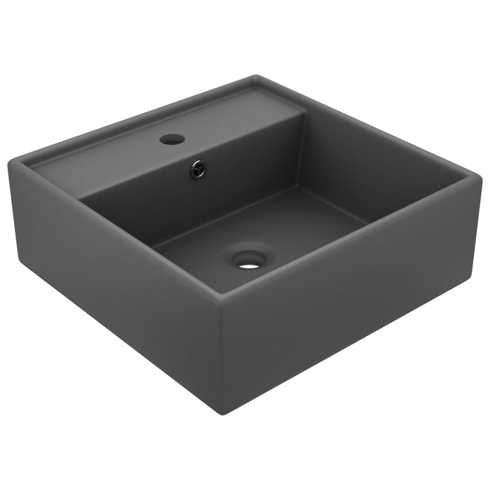 VXL Luxurious Square Overflow Washbasin Dark Gray Ceramic 41X41 cm