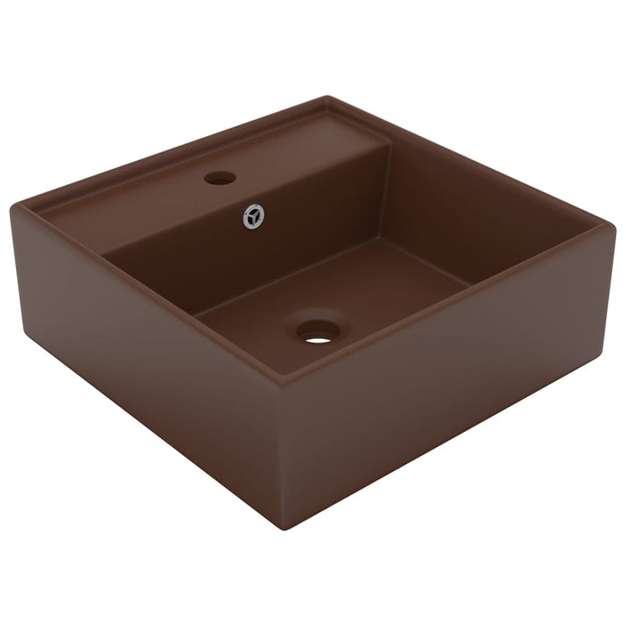 VXL Square Overflow Washbasin Matte Dark Brown Ceramic 41X41 cm