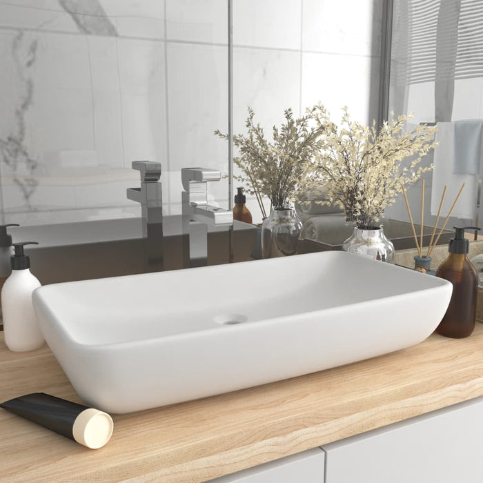 VXL Matte White Rectangular Ceramic Luxury Washbasin 71X38 cm