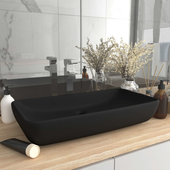 VXL Matte Black Rectangular Ceramic Luxury Washbasin 71X38 cm